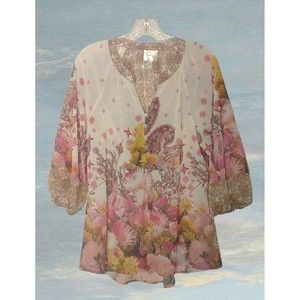 Fig & Flower Anthropologie Women's Chiffon Boho Blouse Size Small Balloon Sleeve